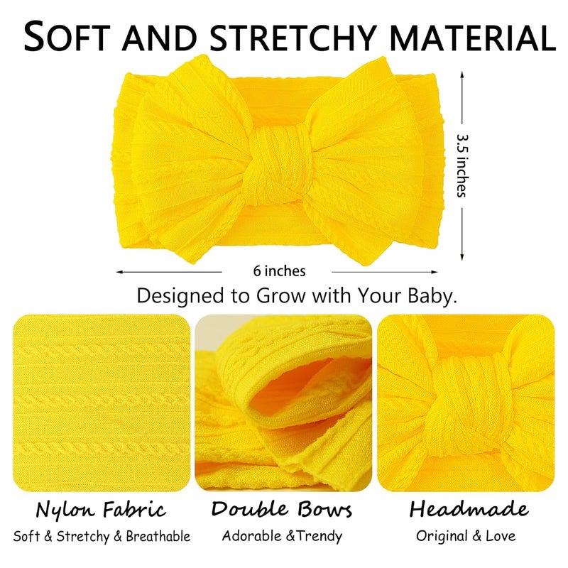 LemonSpace Store Handmade Baby Girls Headbands Soft Stretchy Nylon Halloween Thanksgiving Hair Accessories with Bows Fall Yellow Orange color for Newborn Baby Girls Infant Toddlers Kids(White Yellow Orange) - Image 5
